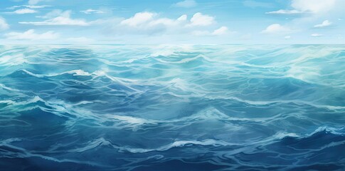 ocean background with white clouds and blue sky
