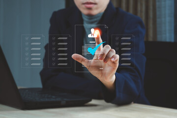 Checking cv resume, Recruitment process to work efficiently and achieve sustainable business success. HR, Human resource management concept, recruitment, leadership and team building.