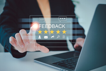 Customer satisfaction survey concept, company online user feedback rating, reputation management.