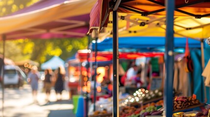 Fototapeta premium Vendor tents at a street market selective focus : Generative AI