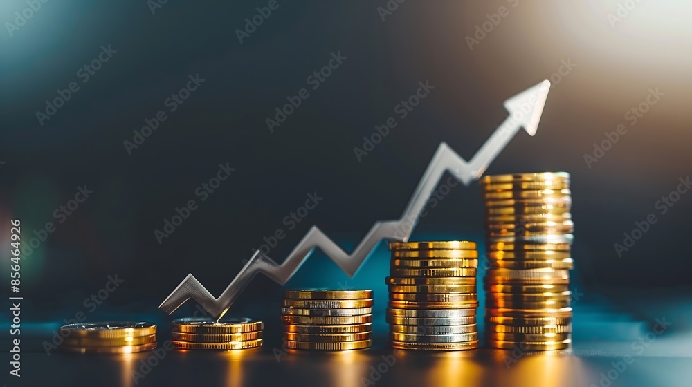 Poster financial concepts and financial investment business stock growth stack of silver and gold coins wit