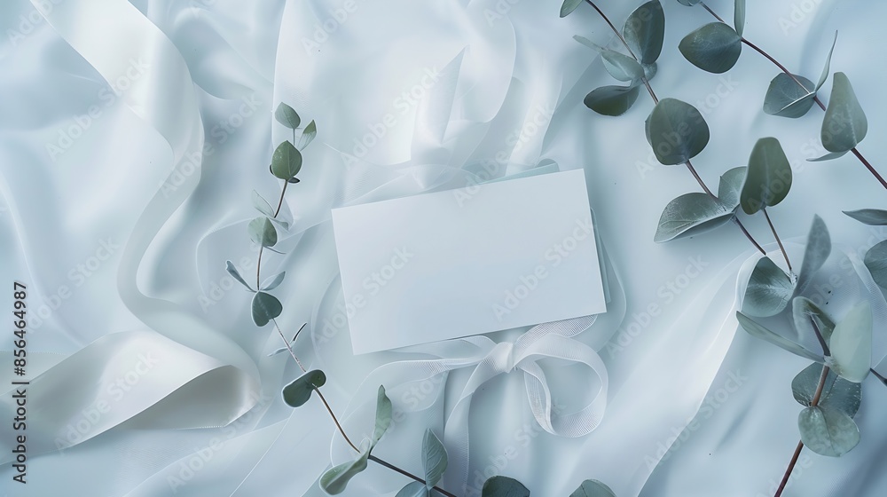 Poster name card mockup with eucalyptus and ribbon : generative ai