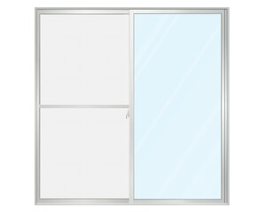 シルバーの引き違い窓　Ｂ　網戸	