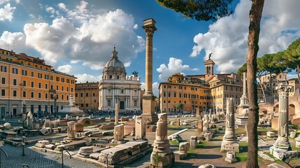 Obraz premium Forum and markets of trajan rome lazio italy europe : Generative AI