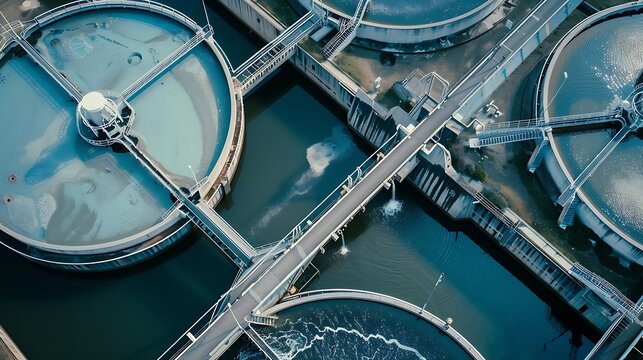 Aerial view of Drinking Water Treatment plants Microbiology of drinking water production and distribution for big city from water management water recycling : Generative AI