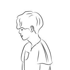 Raw sketch of a kid with tracksuits black and white simple illustration. 