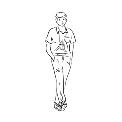 Raw sketch of a student with high school uniform black and white simple illustration. 