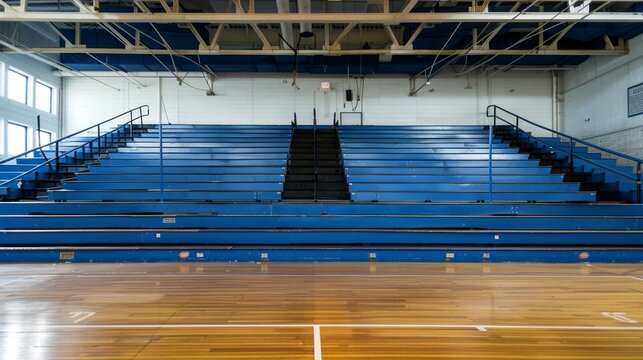Empty Blue Bleachers in Gymnasium Generative AI