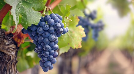 Fototapeta premium Clusters of Ripe Grapes Ready for Harvest in a Sunlit Vineyard