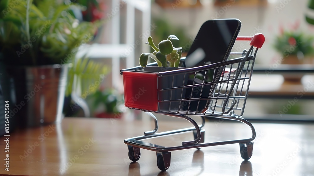 Poster customer add products to cart while online shopping via smart phone on store ecommerce marketing sup