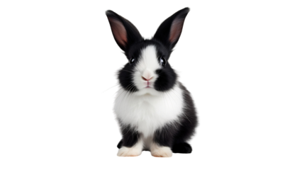 Black and white rabbit isolated on transparent background
