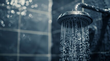 Close up of hot Water flowing from shower in the bathroom interior : Generative AI