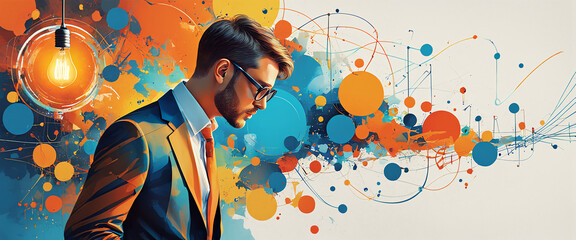 Design art concept abstract contemporary modern background business graphic idea. Work concept art design retro office poster icon hand team success digital ad artwork visual technology research job.	