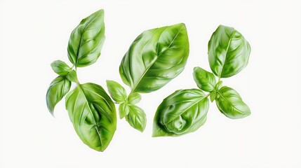 Fresh organic basil leaves isolated on white background Basil leaves with clipping path : Generative AI