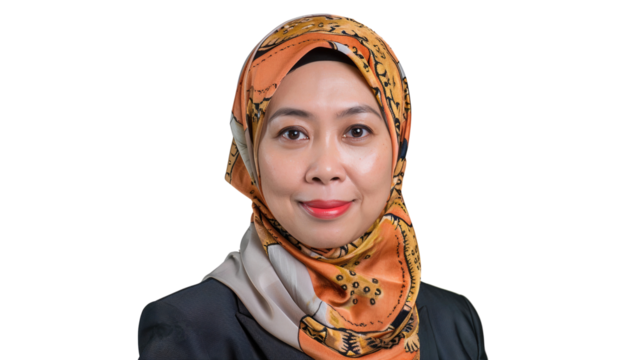 Beautiful smiling of a middle aged Indonesian woman in hijab. Asian style model, isolated on transparent background