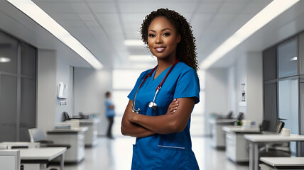 Black female medical assistant on white background with world nurses day. - Powered by Adobe