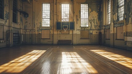 Fototapeta premium Abandoned Vintage Basketball Court Generative AI