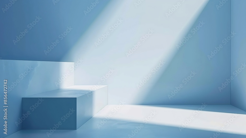 Aufkleber Light soft minimal background mockup for product presentation Corner of room with shadows from different angles delicate light blue color : Generative AI