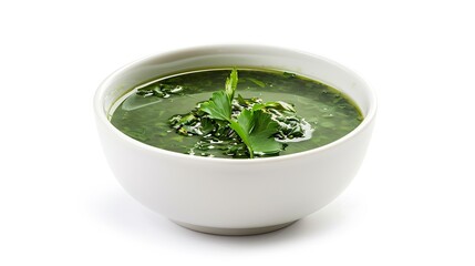 molokhia soup in white bowl egyptian food isolated on white background : Generative AI