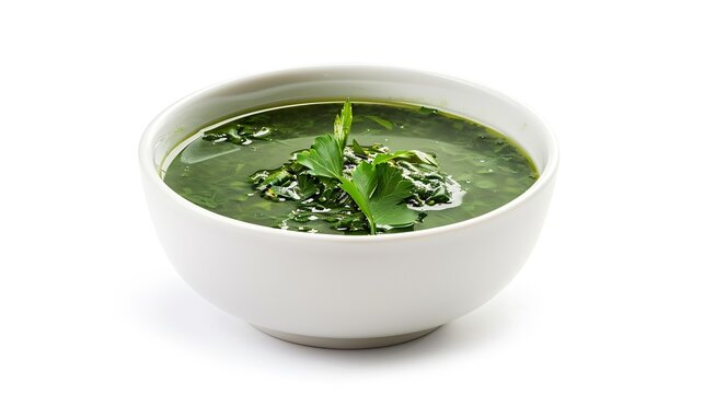 molokhia soup in white bowl egyptian food isolated on white background : Generative AI