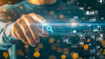 High-tech user interface with a focus on search functionality