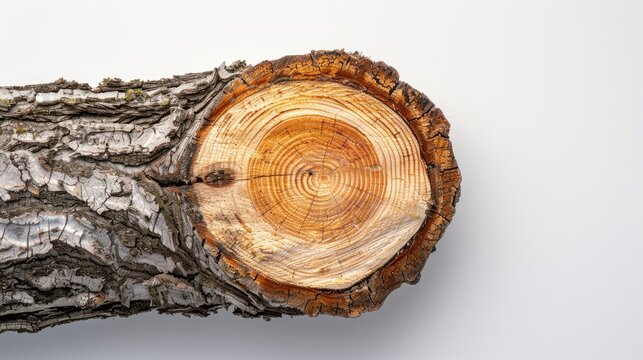 Trimmed tree trunk with a poorly healed wound from low cut isolated on white background