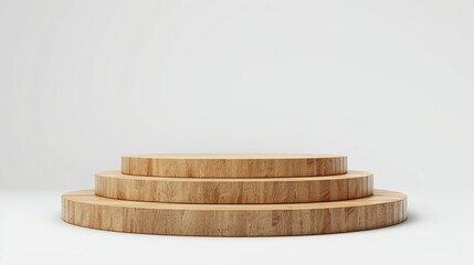 Wooden podium tribunes set product presentation on a white background