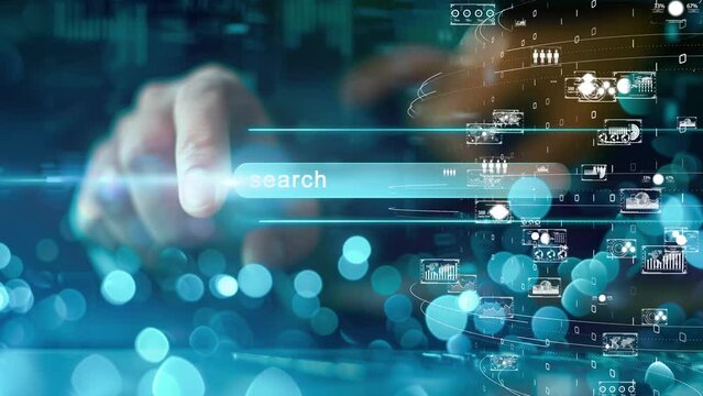 High-tech user interface with a focus on search functionality