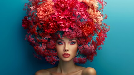 Stylish woman with elegant hair and vibrant headpiece, Great for fashion editorials and advertisements focusing on distinctive hairstyles and accessories