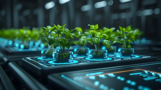 Futuristic Farming Control Center with Real-Time Plant Growth Monitoring and Data Management - Powered by Adobe