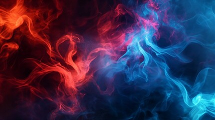 Fototapeta premium Abstract digital art of intertwining pink and blue smoke-like patterns on a dark background.