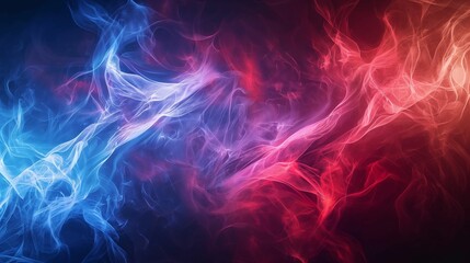 Abstract digital art of intertwining pink and blue smoke-like patterns on a dark background.