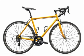 Sleek Yellow Road Bike With Black Components on White Background