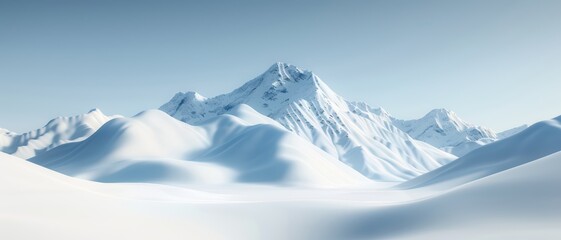 Obraz premium Drone view of a snowy mountain peak, crisp white tones, clear sky, with copy space,