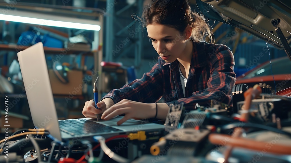 Aufkleber skilled teacher teaching diverse students fixing car model by using wire and electronic equipment gi