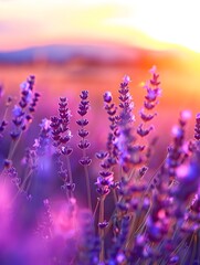 Tranquil Lavender Field at Sunset,Evoking Serene Harmony