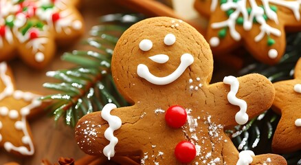 Yummy gingerbread cookies on a plate, with a pretty Christmas tree in the background.