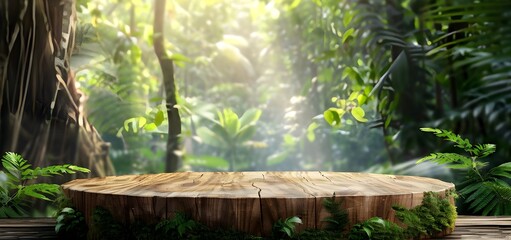 Table made of wood placed in the heart of the jungle.