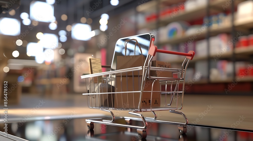 Poster customer add products to cart while online shopping via smart phone on store ecommerce marketing sup