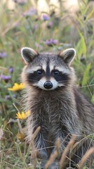 Obraz premium Raccoon in open field, merkat, suricato