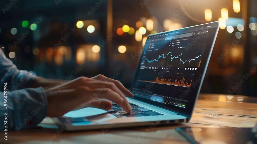 Poster Businessman use laptop to analyze SEO search engine optimization for promoting ranking traffic on website and optimizing your website to rank in search engines : Generative AI