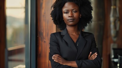 Serious black woman or portrait lawyer with confidence empowerment or justice in law firm office Mentor corporate or proud African attorney with leadership focus or vision for legal ag : Generative AI
