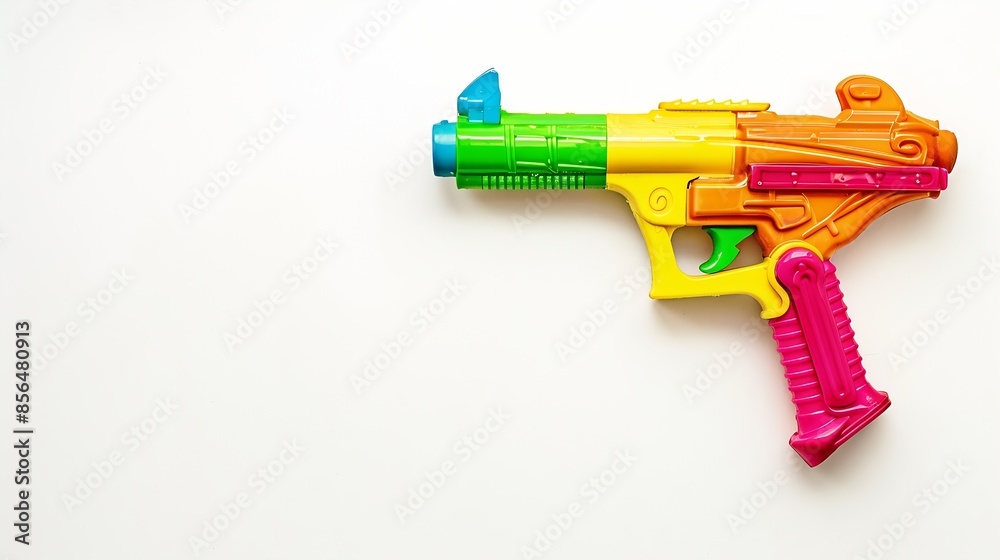 Wall mural side view colorful water gun isolated on white background : generative ai