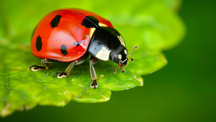 Fototapeta premium Vibrant ladybug on a green leaf