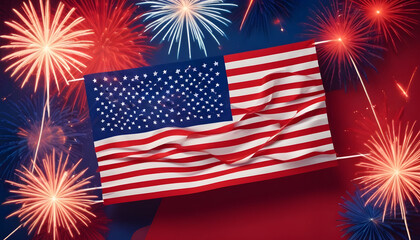 Independence Day USA banner with a waving American flag made 10