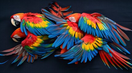 Obraz premium macaw Feathers on black background, Plumas de guacamaya sobre fondo negro, guacamayo