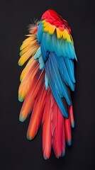Obraz premium macaw Feathers on black background, Plumas de guacamaya sobre fondo negro, guacamayo