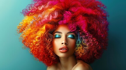 Stylish woman with elegant hair and vibrant headpiece, Great for fashion editorials and advertisements focusing on distinctive hairstyles and accessories