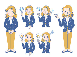 スーツ姿の女性のセット　お辞儀　案内　マルバツ　3C