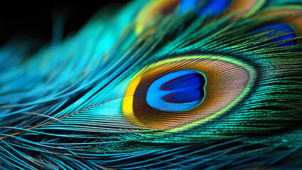 Obraz premium Peacock Feather - Bird, Vibrant, Colorful, Exotic, Nature, Microphotography, Close-up, Detailed, Magnified, High-Resolution, Professional, Focus